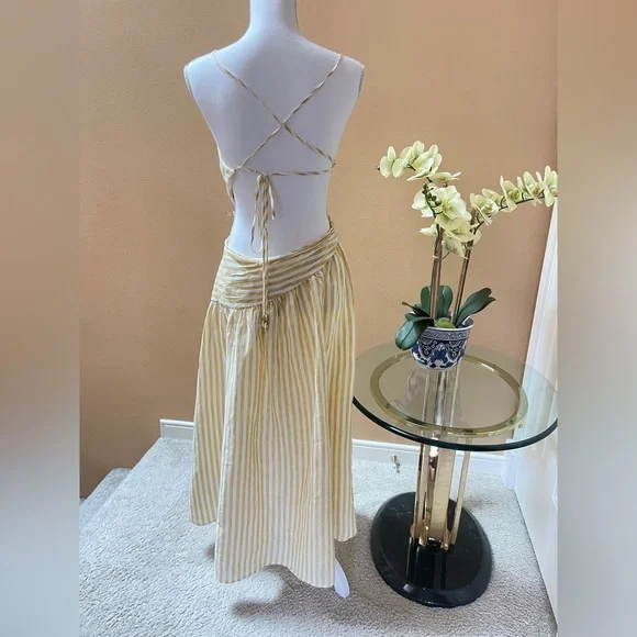 zimmermann cascadian asymmetric dress Zimmermann Cascadian Stripe Cutout Asymmetric Linen Dress in Natural